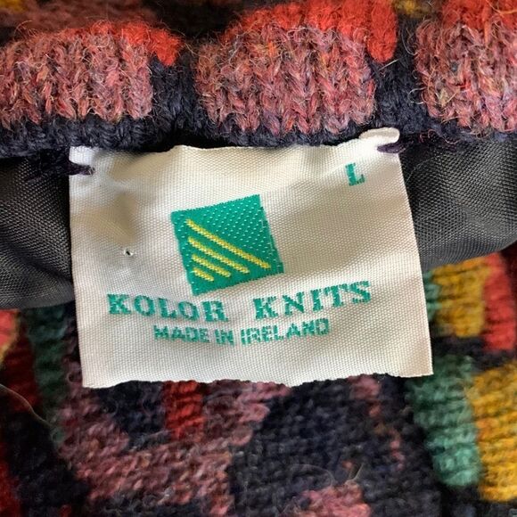 KOLOR KNOTS 100% wool made in Ireland women’s sweater cardigan colorful - Picture 14 of 15